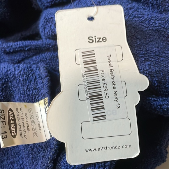 A2Z kids towel navy bathrobe size 13 - Picture 3 of 6